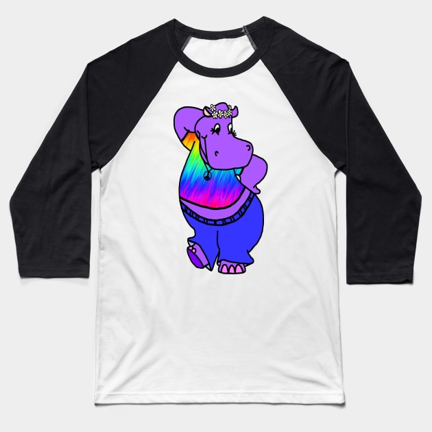 Hippie Hippo Baseball T-Shirt by imphavok